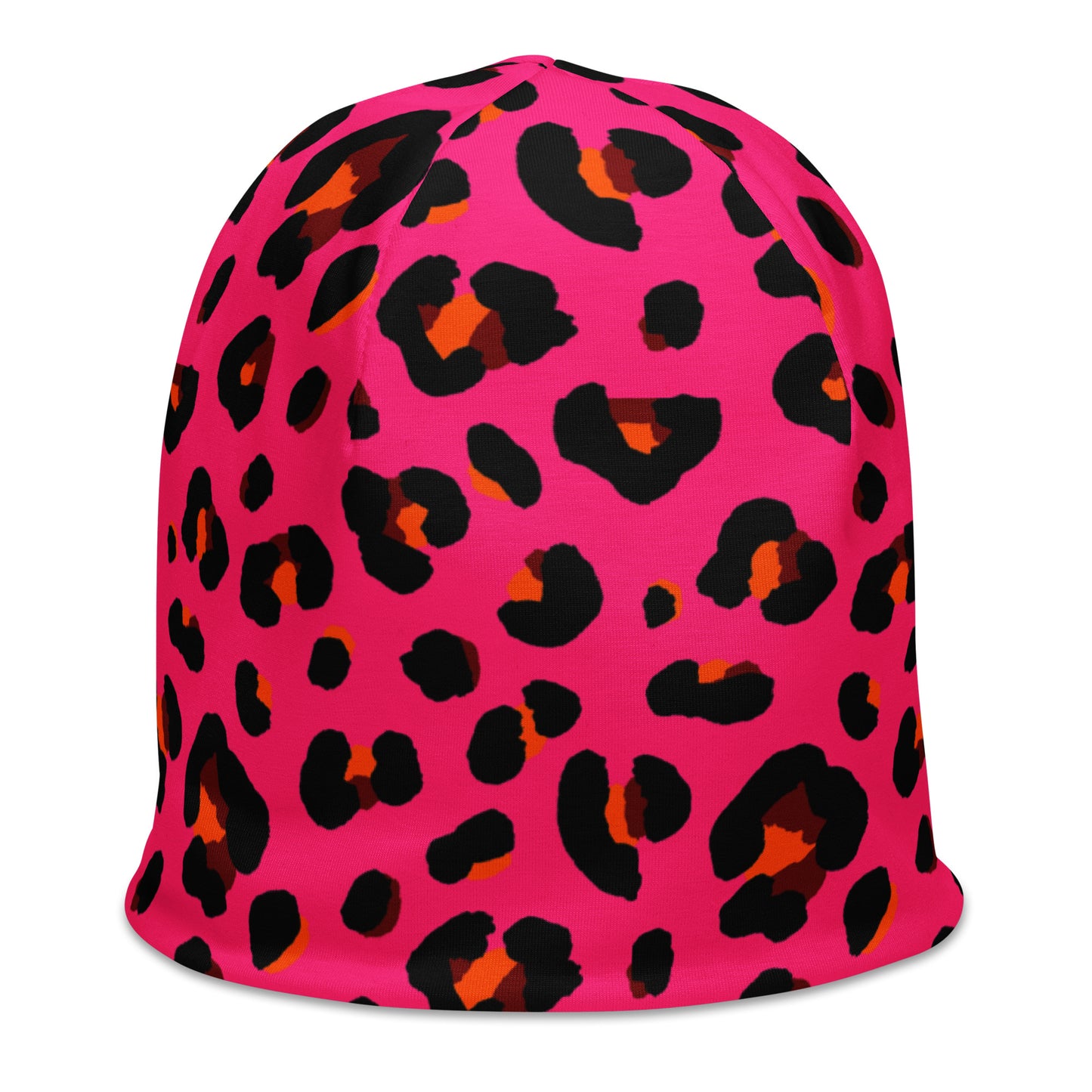 Leopard Print Beanie | Cerise Pink, Orange, and Black