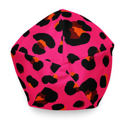 Leopard Print Beanie | Cerise Pink, Orange, and Black