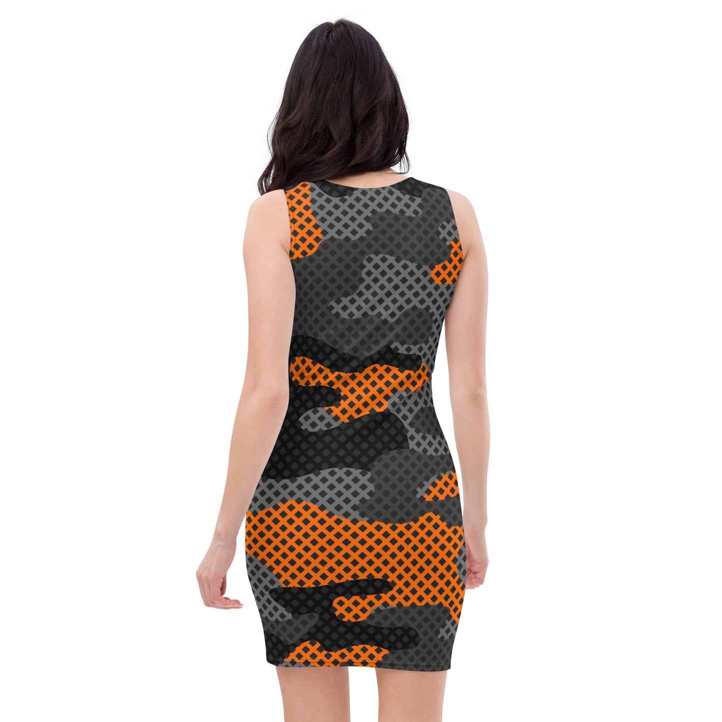 Camo Dress | Black & Orange Pixel | Tight Bodycon Fit