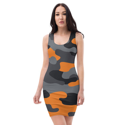 Camo Dress | Orange, Black & Gray | Tight Bodycon Fit