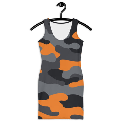 Camo Dress | Orange, Black & Gray | Tight Bodycon Fit