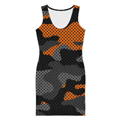 Camo Dress | Black & Orange Pixel | Tight Bodycon Fit