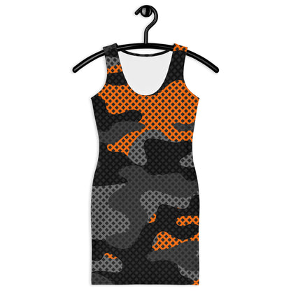 Camo Dress | Black & Orange Pixel | Tight Bodycon Fit