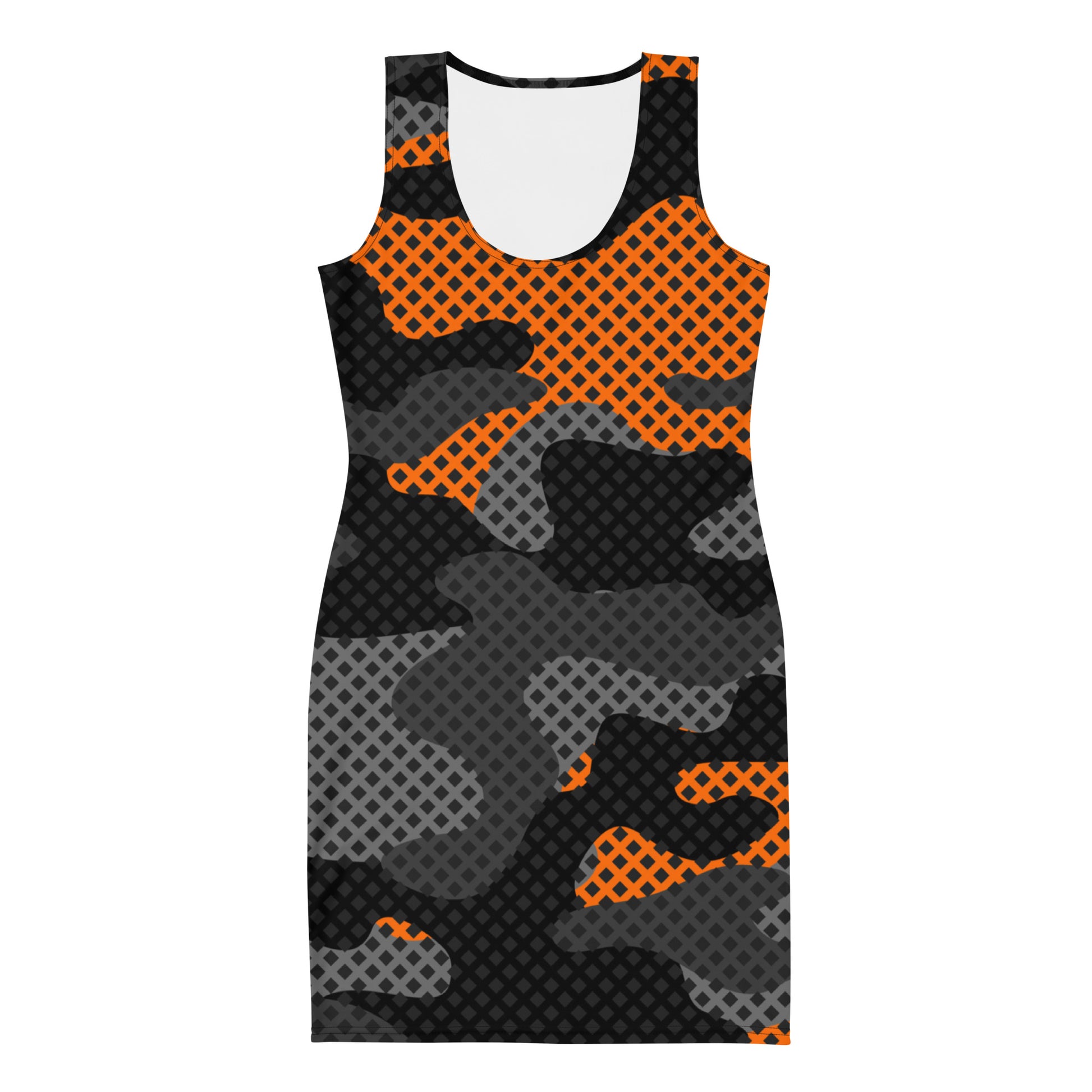 Camo Dress | Black & Orange Pixel | Tight Bodycon Fit