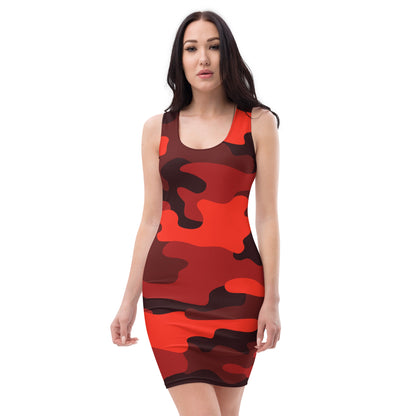 Camo Dress | Scarlet Red & Black | Tight Bodycon Fit