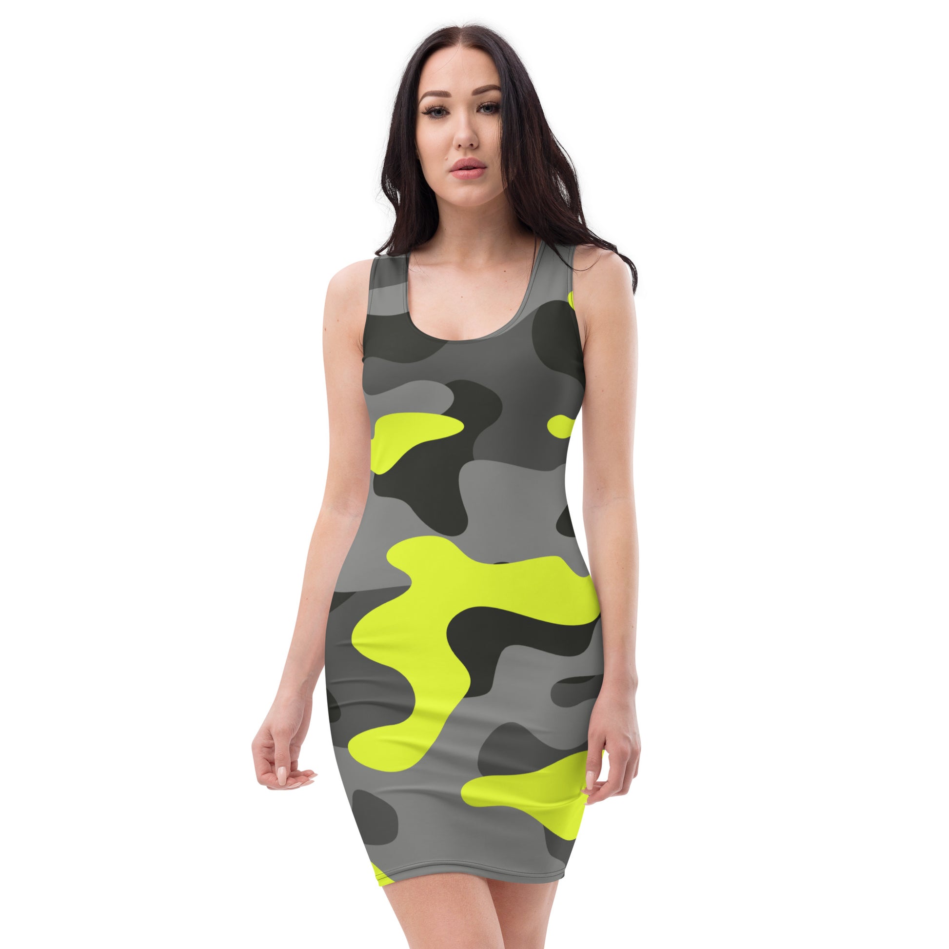 Camo Dress | Yellow, Black, and Gray | Tight Bodycon Fit