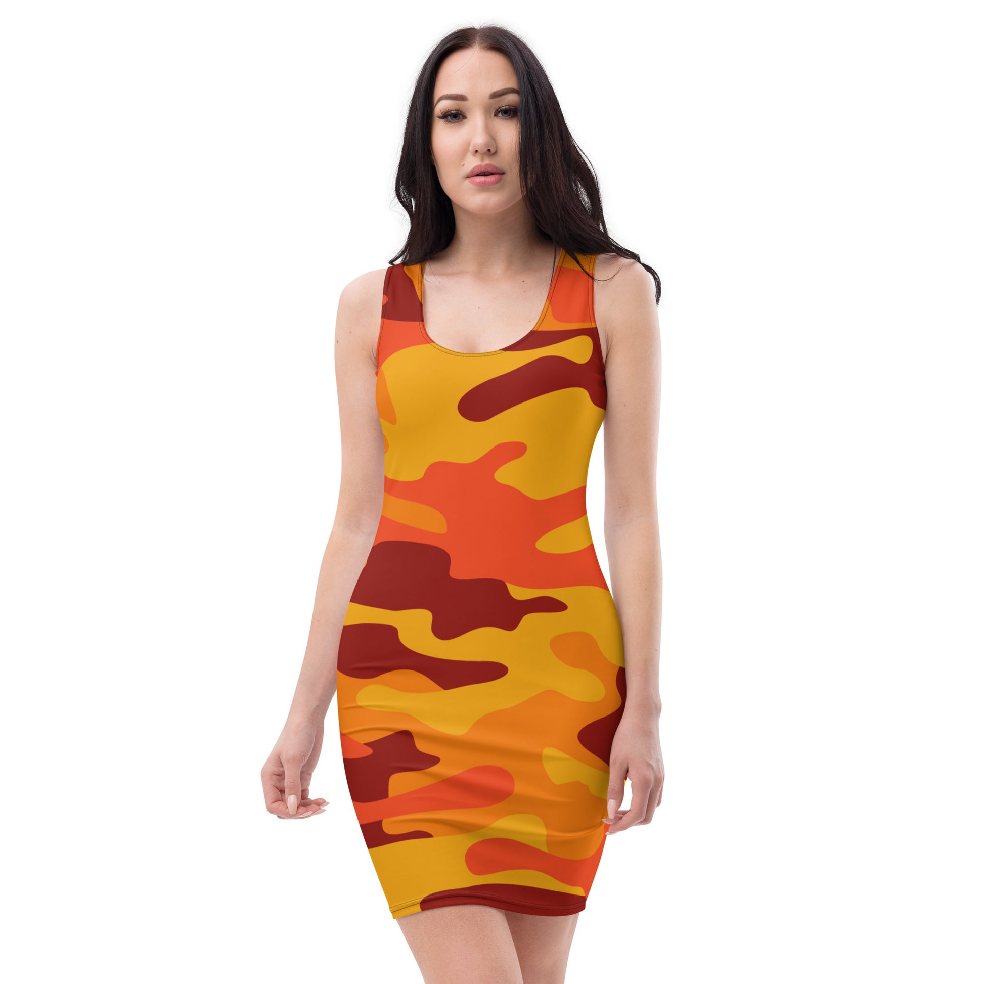 Camo Dress | Orange & Red Camouflage | Tight Bodycon Fit