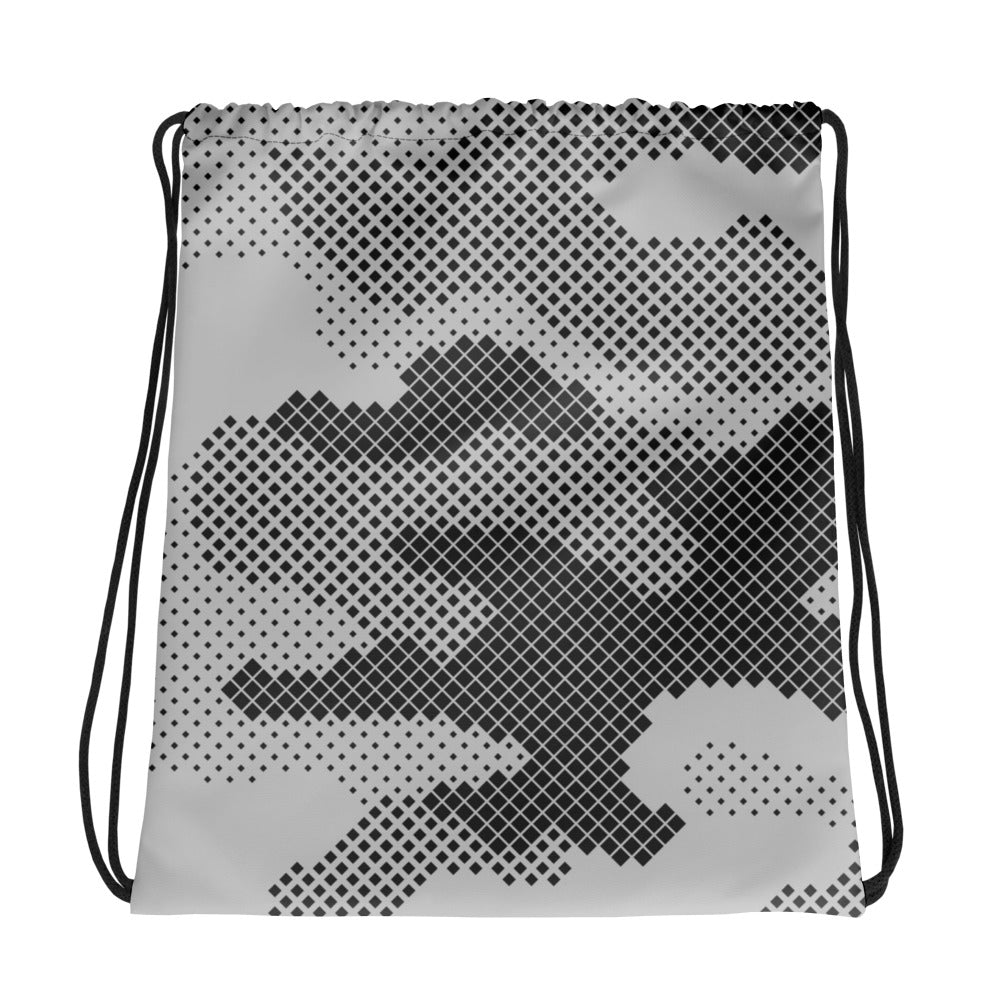 Drawstring Bag | Black & White Digital Camouflage