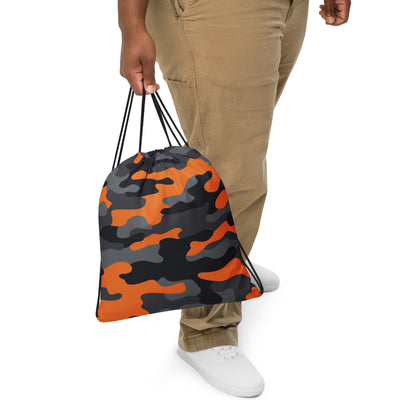 Drawstring Bag | Orange, Black & Gray Camouflage