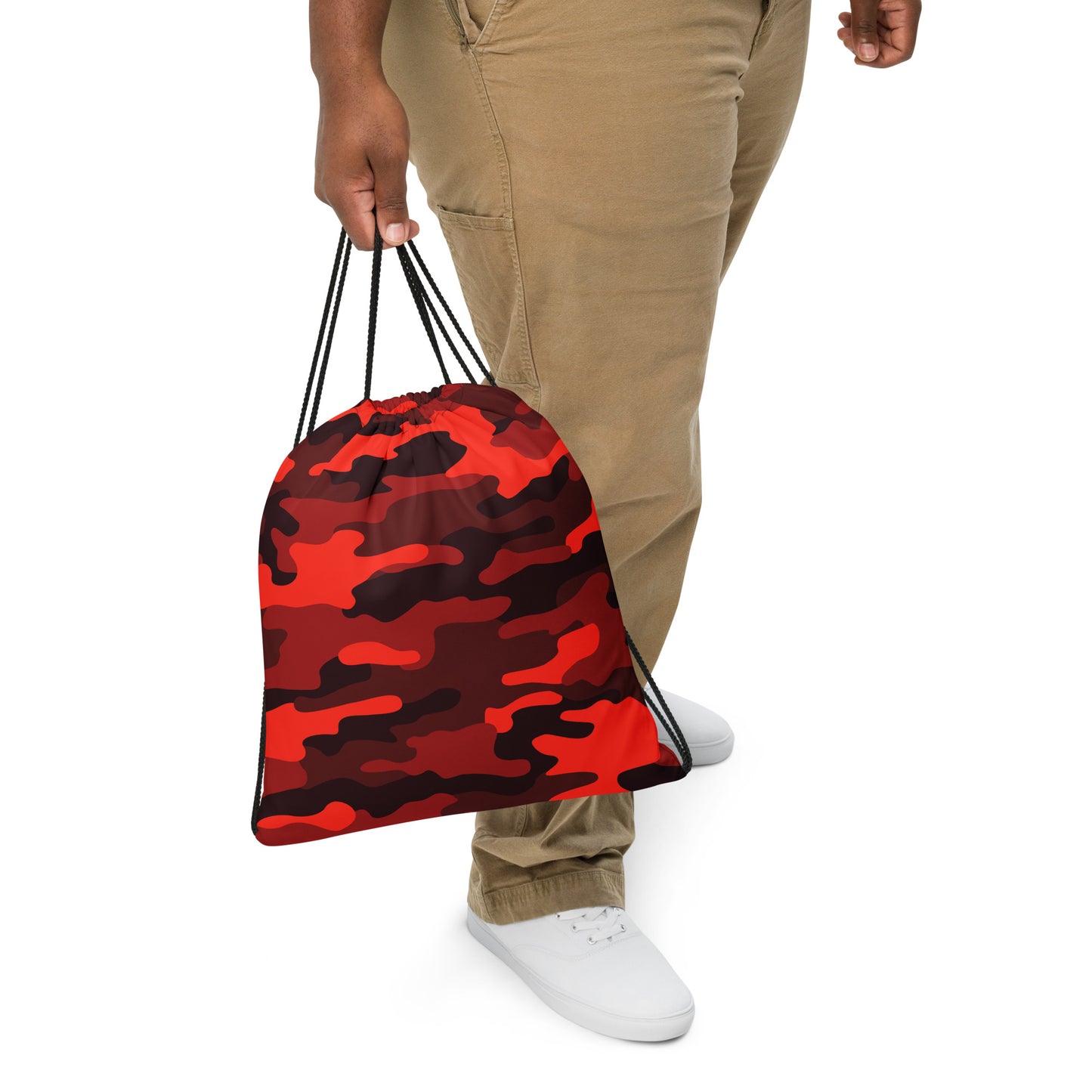 Drawstring Bag | Scarlet Red & Black Camouflage