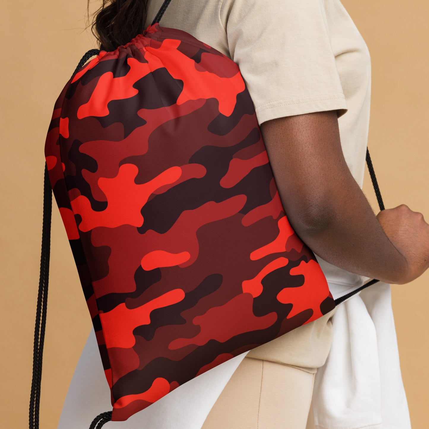 Drawstring Bag | Scarlet Red & Black Camouflage