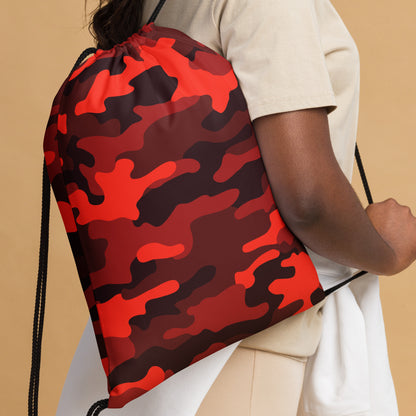 Drawstring Bag | Scarlet Red & Black Camouflage