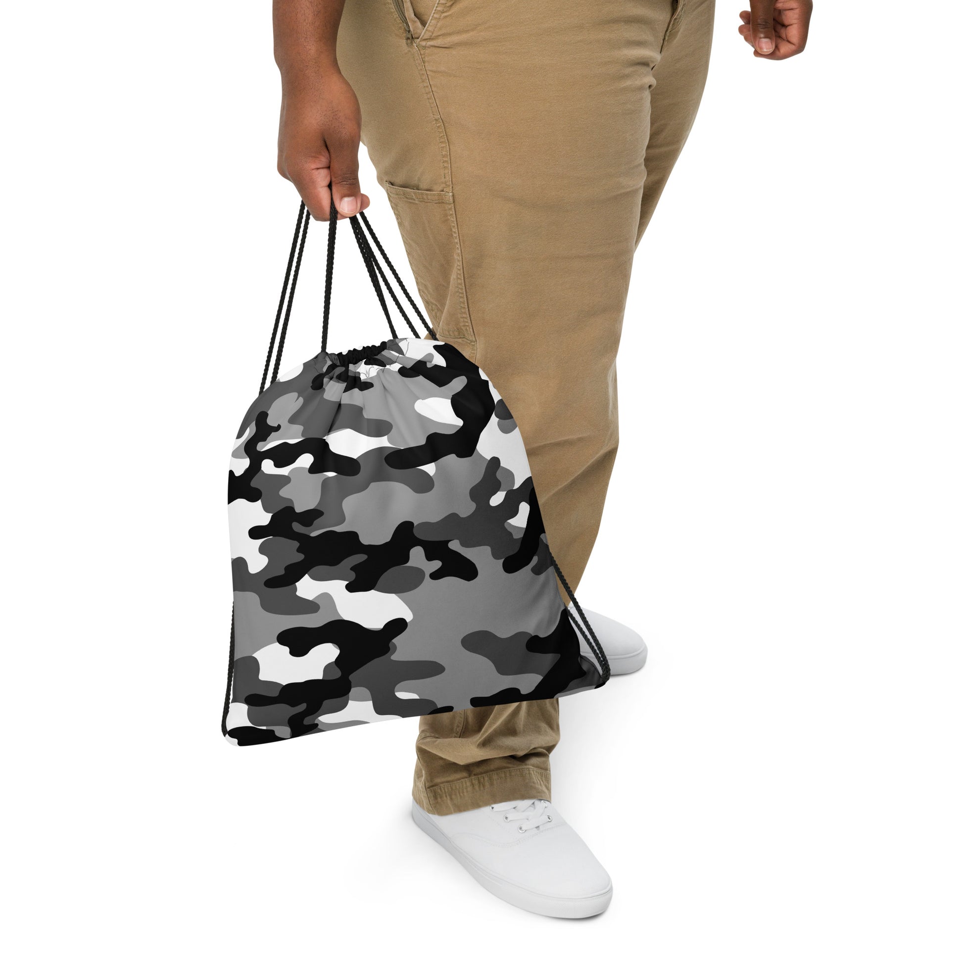 Drawstring Bag | Black, Gray & White Camouflage