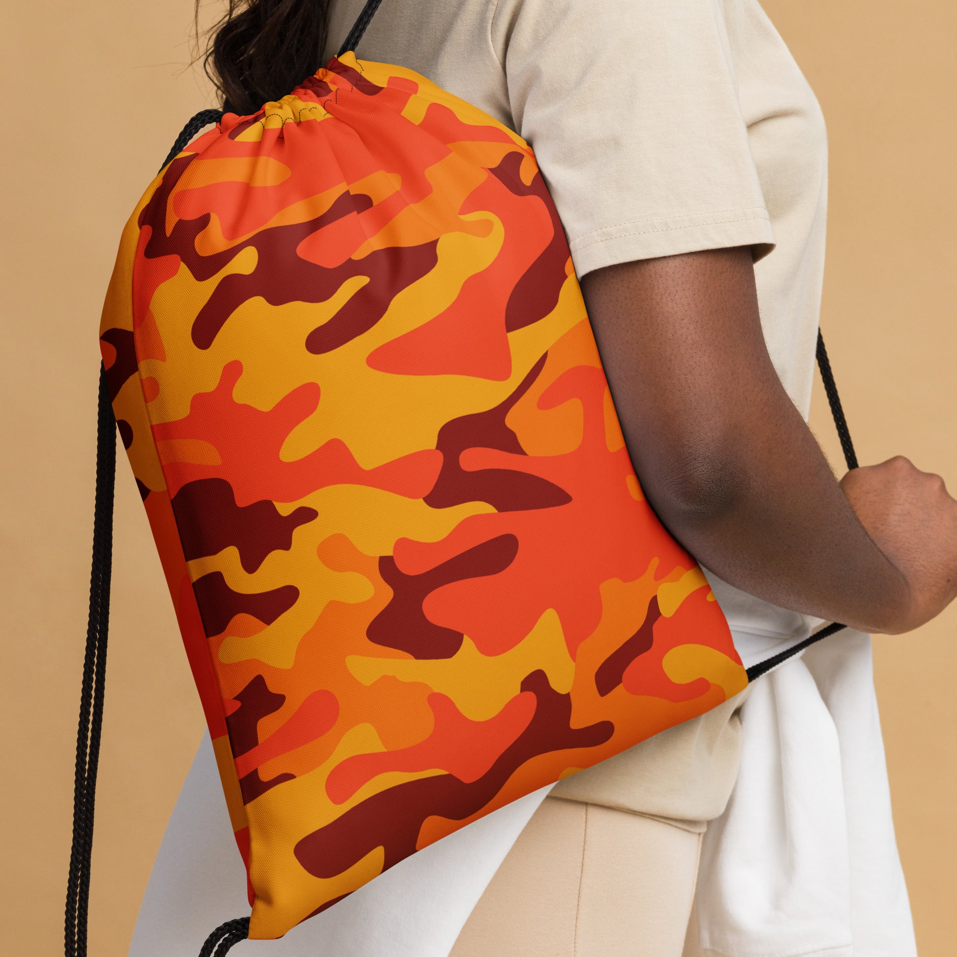 Drawstring Bag | Orange & Red Camouflage