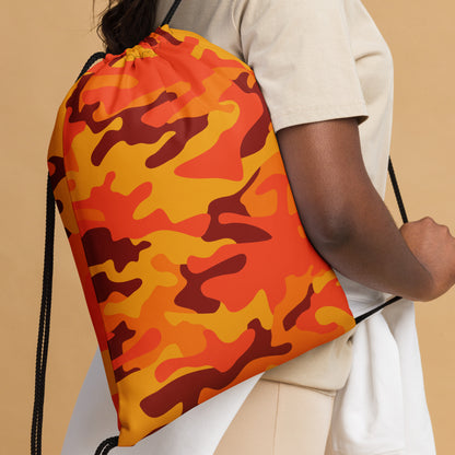 Drawstring Bag | Orange & Red Camouflage