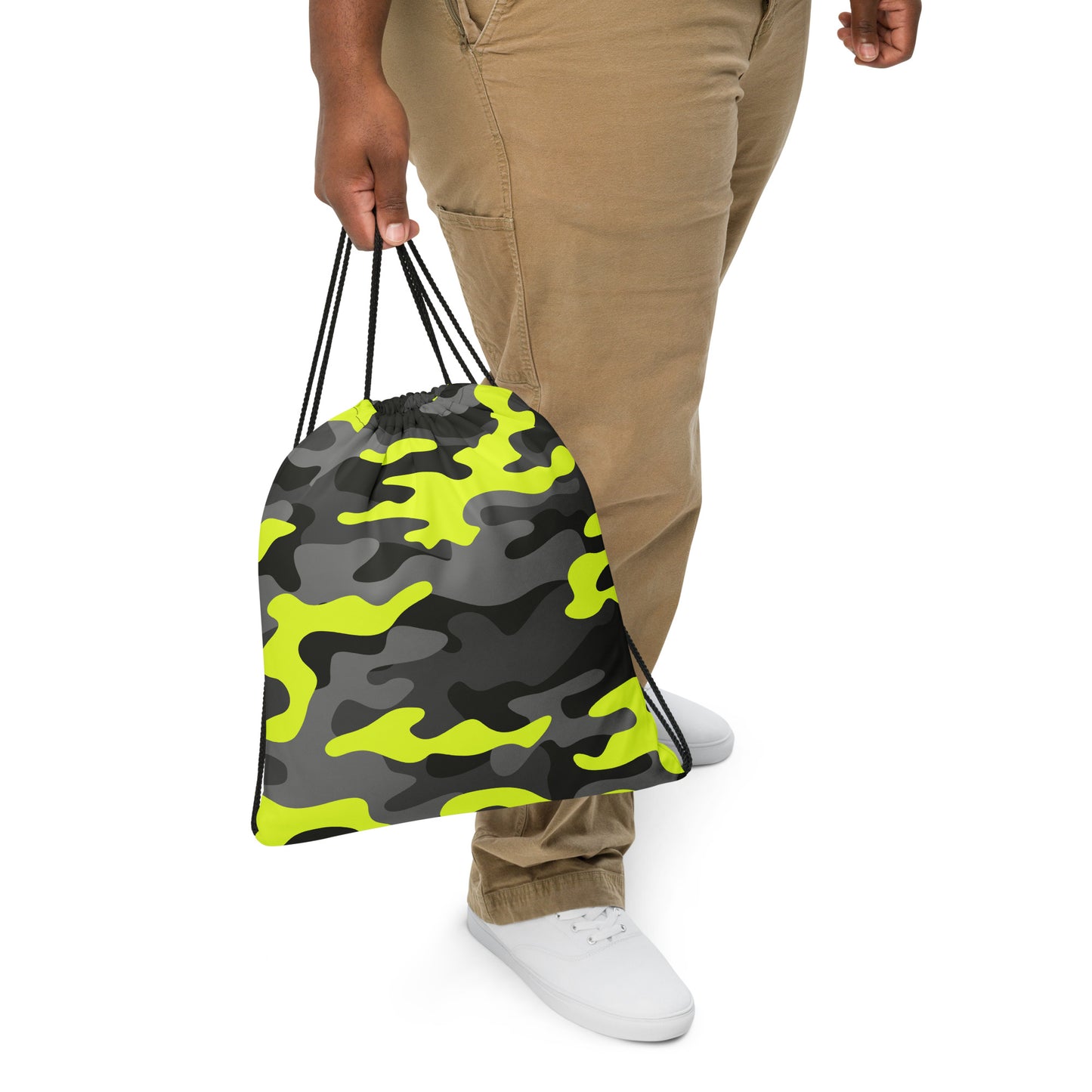 Drawstring Bag | Black, Gray & Yellow Camouflage