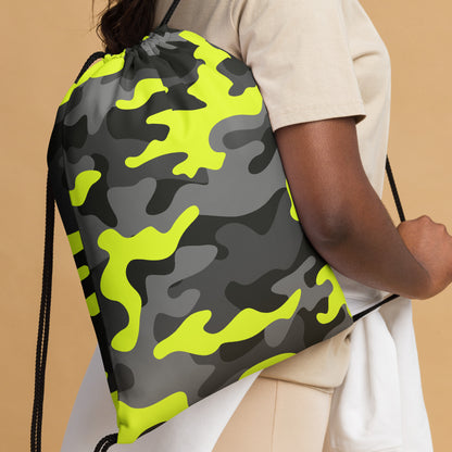 Drawstring Bag | Black, Gray & Yellow Camouflage