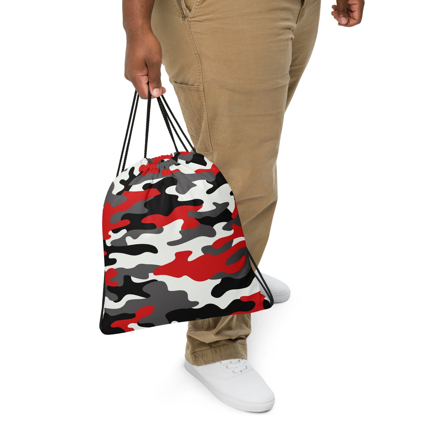 Drawstring Bag | Red, Black & White Camouflage