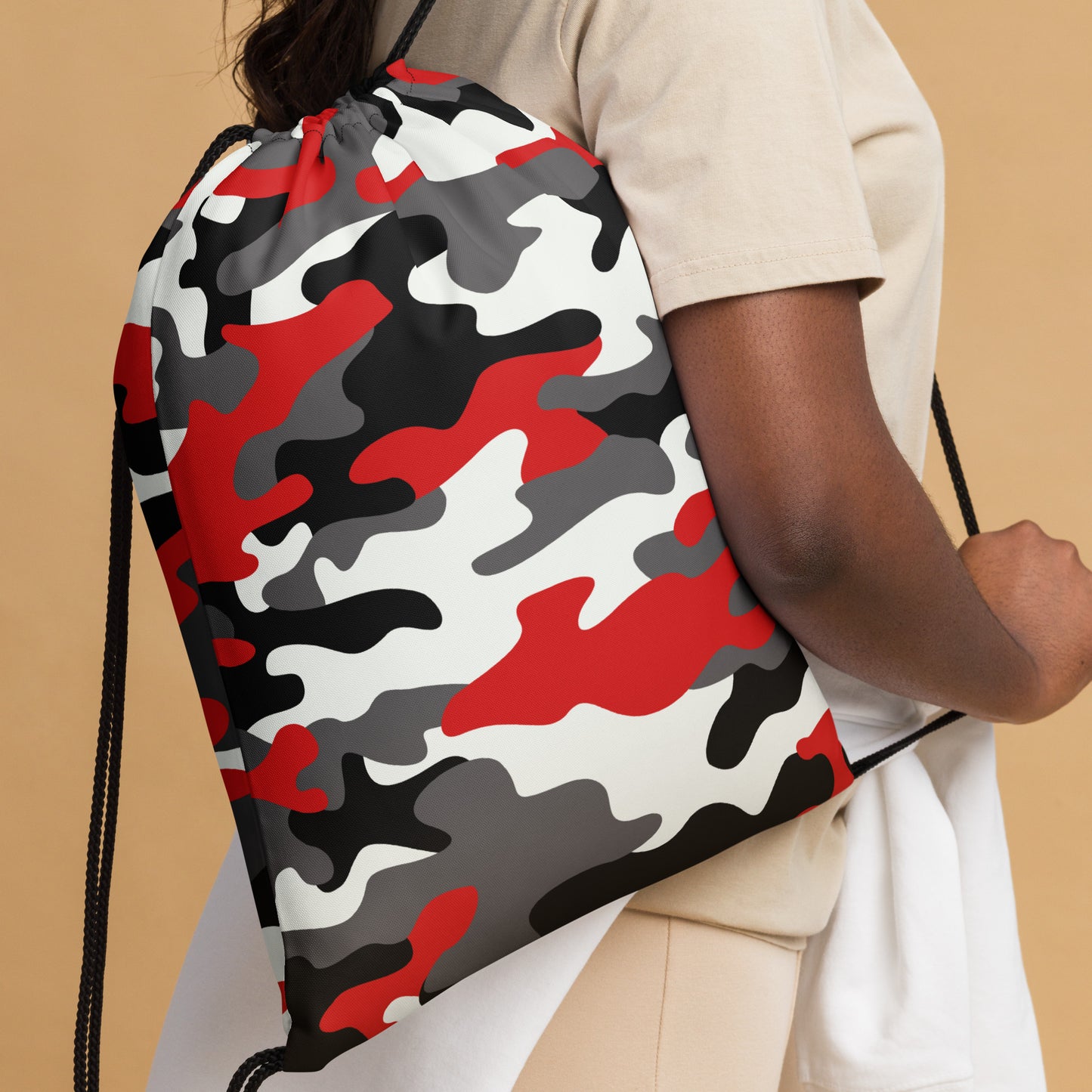 Drawstring Bag | Red, Black & White Camouflage