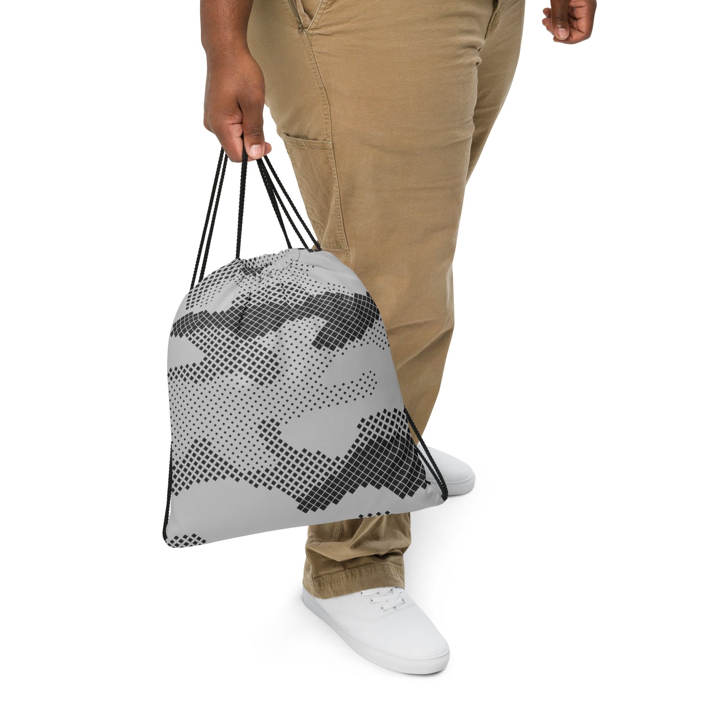 Drawstring Bag | Black & White Digital Camouflage