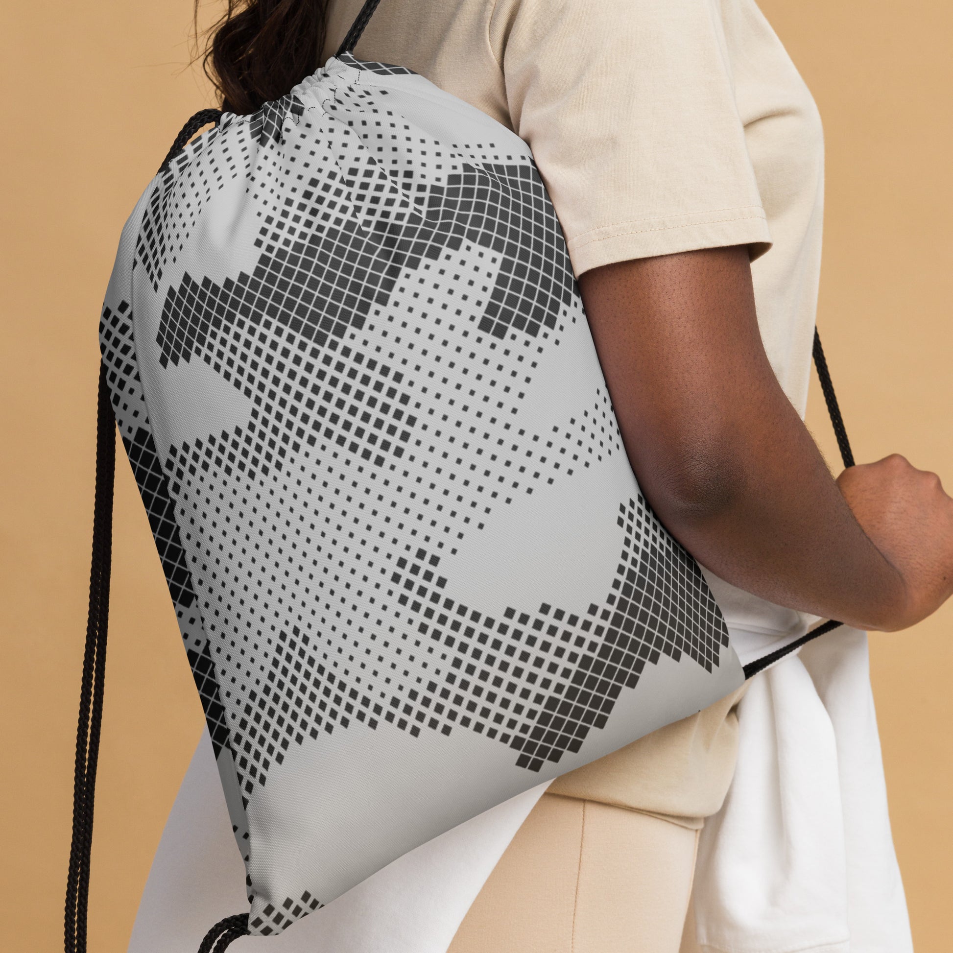 Drawstring Bag | Black & White Digital Camouflage