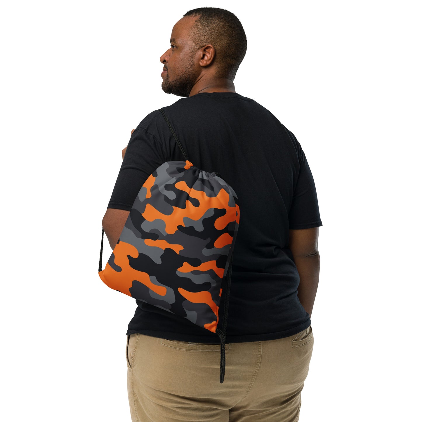 Drawstring Bag | Orange, Black & Gray Camouflage