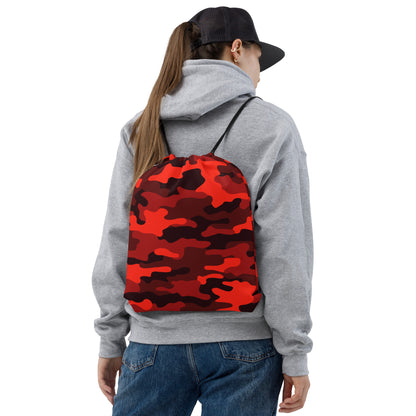 Drawstring Bag | Scarlet Red & Black Camouflage