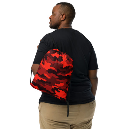 Drawstring Bag | Scarlet Red & Black Camouflage