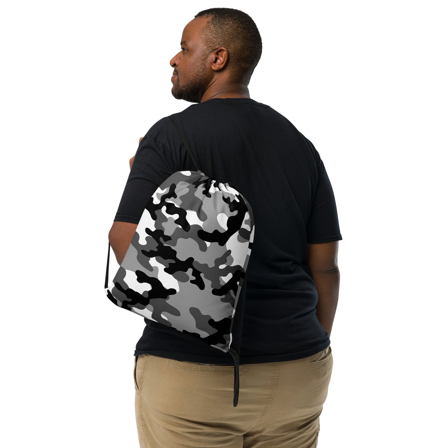 Drawstring Bag | Black, Gray & White Camouflage