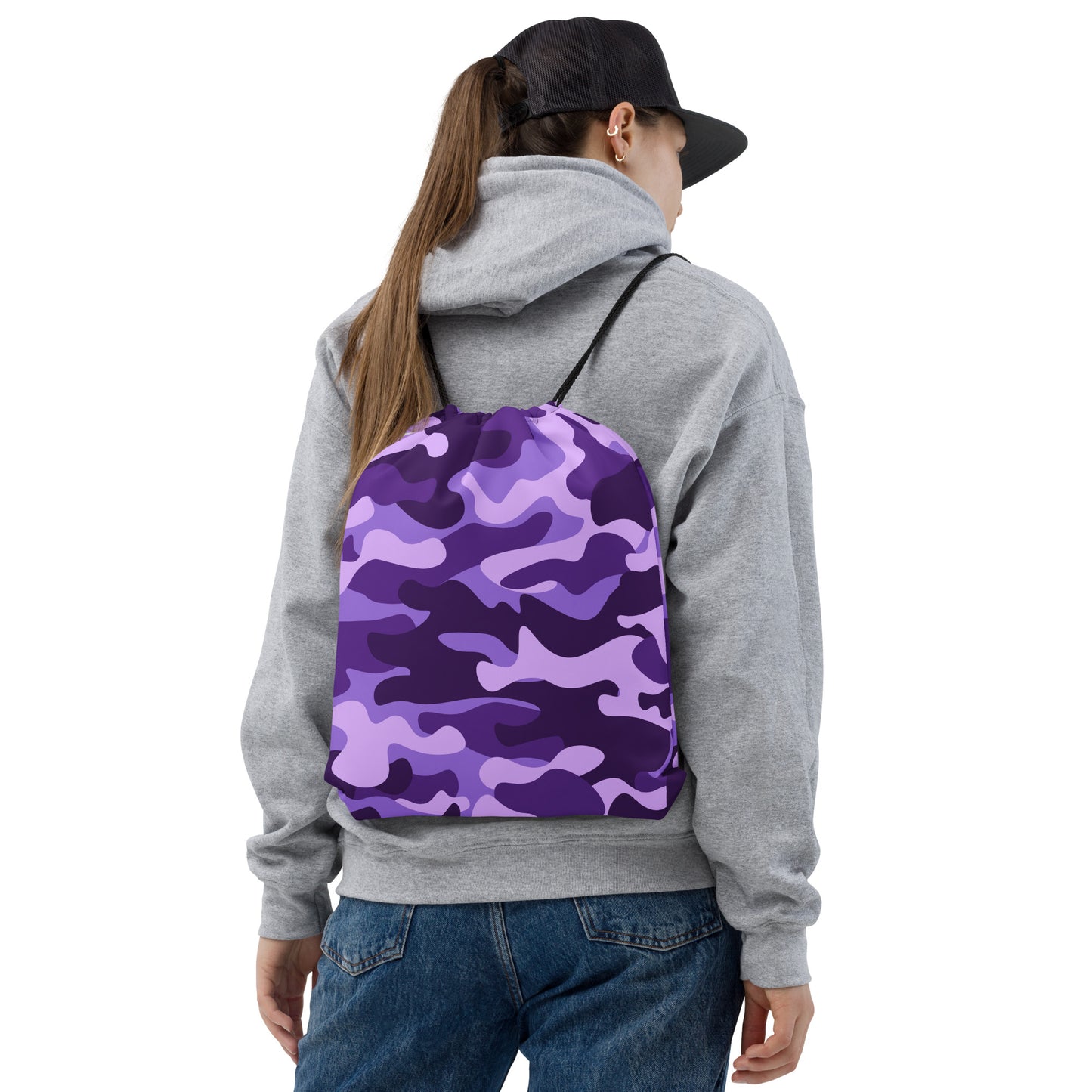 Drawstring Bag | Purple, Blue & Mauve Camouflage