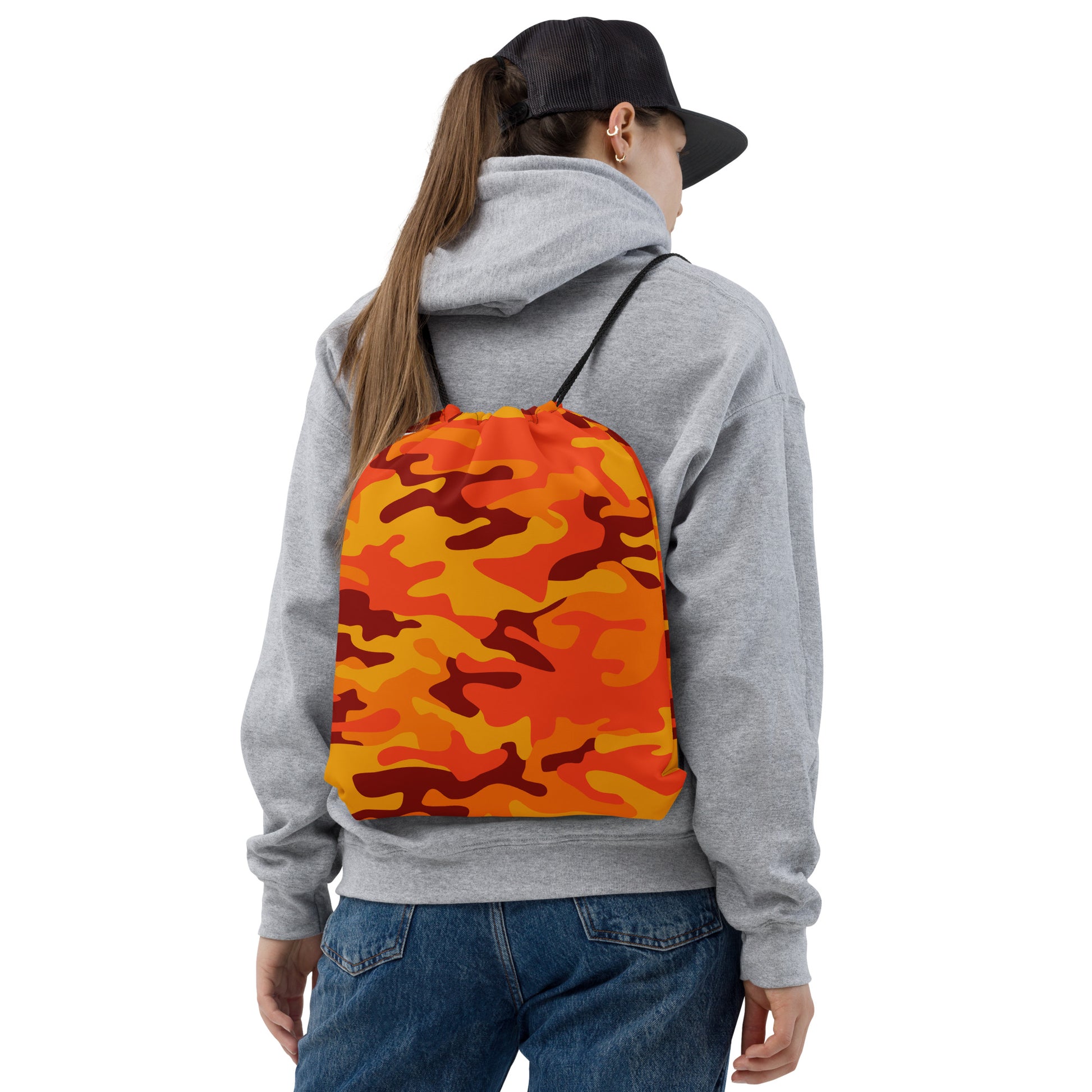 Drawstring Bag | Orange & Red Camouflage