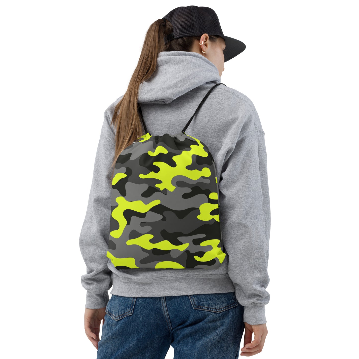 Drawstring Bag | Black, Gray & Yellow Camouflage