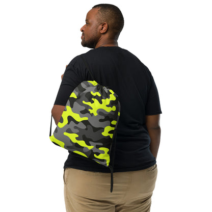 Drawstring Bag | Black, Gray & Yellow Camouflage