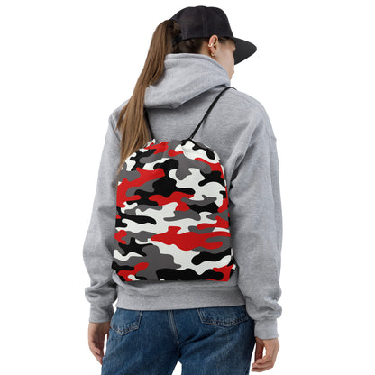 Drawstring Bag | Red, Black & White Camouflage