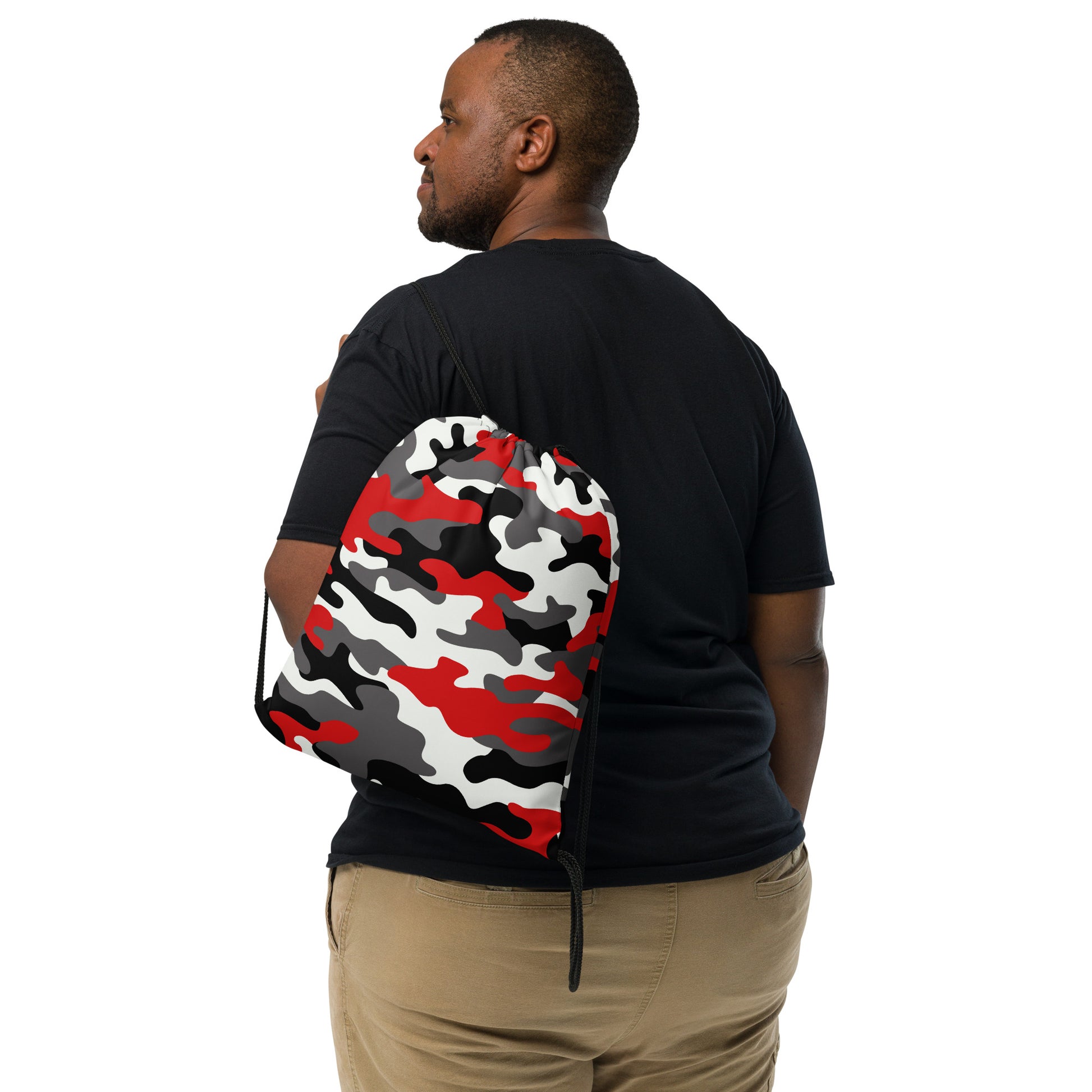 Drawstring Bag | Red, Black & White Camouflage