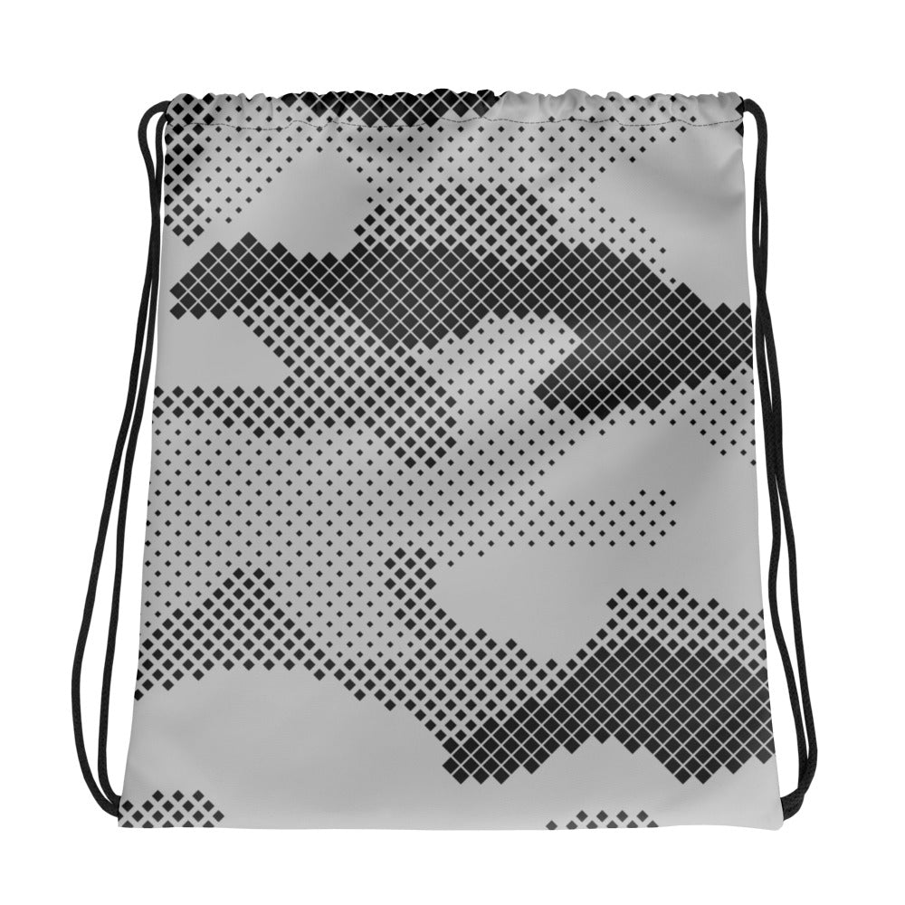 Drawstring Bag | Black & White Digital Camouflage