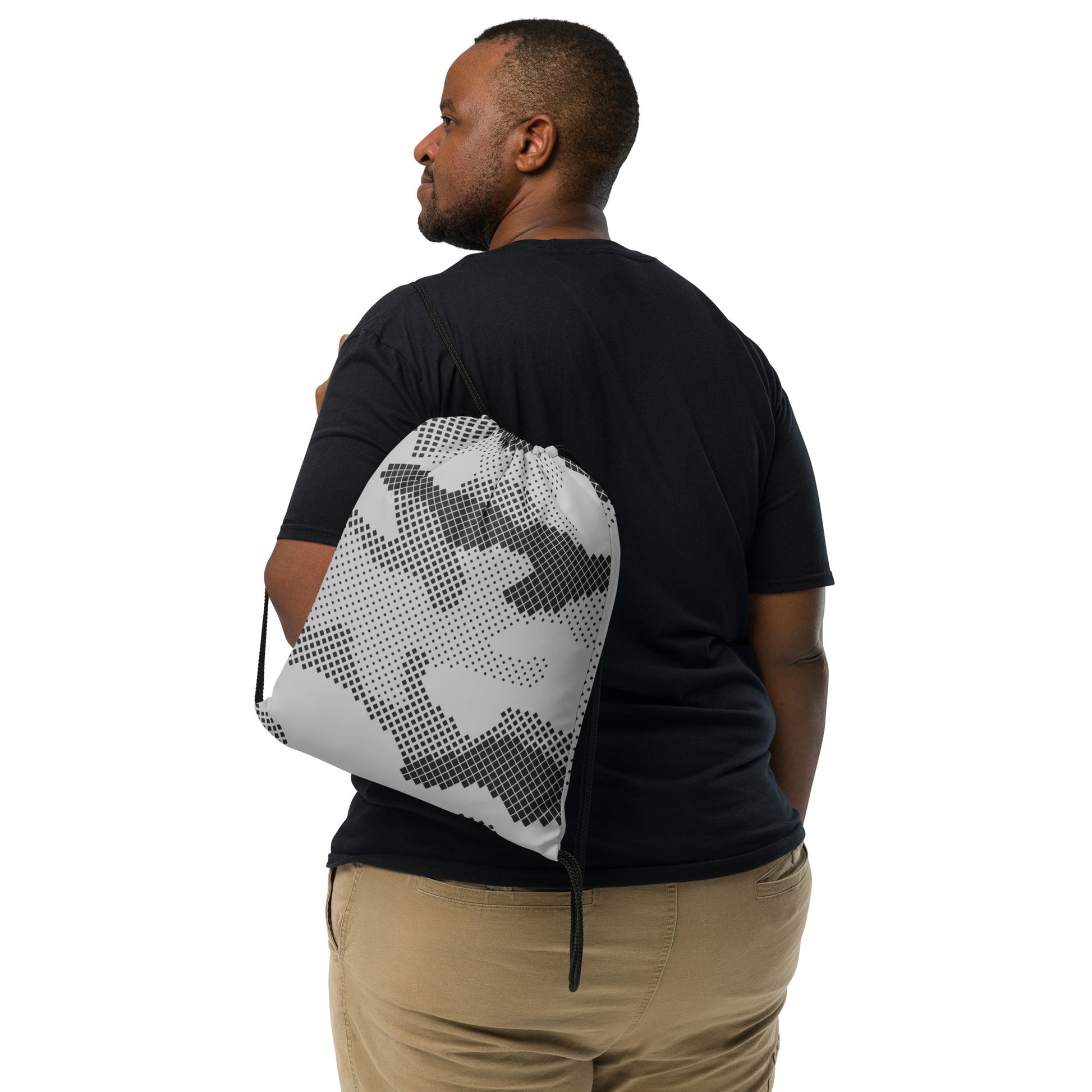 Drawstring Bag | Black & White Digital Camouflage