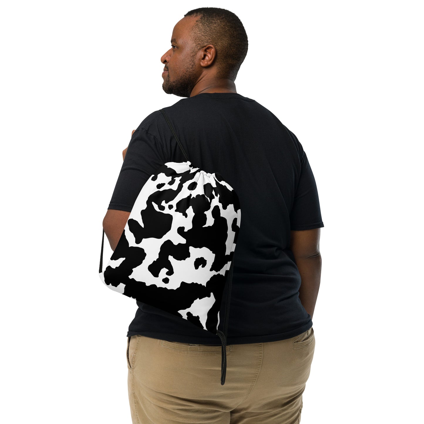 Drawstring Bag | Black & White Cow Camouflage