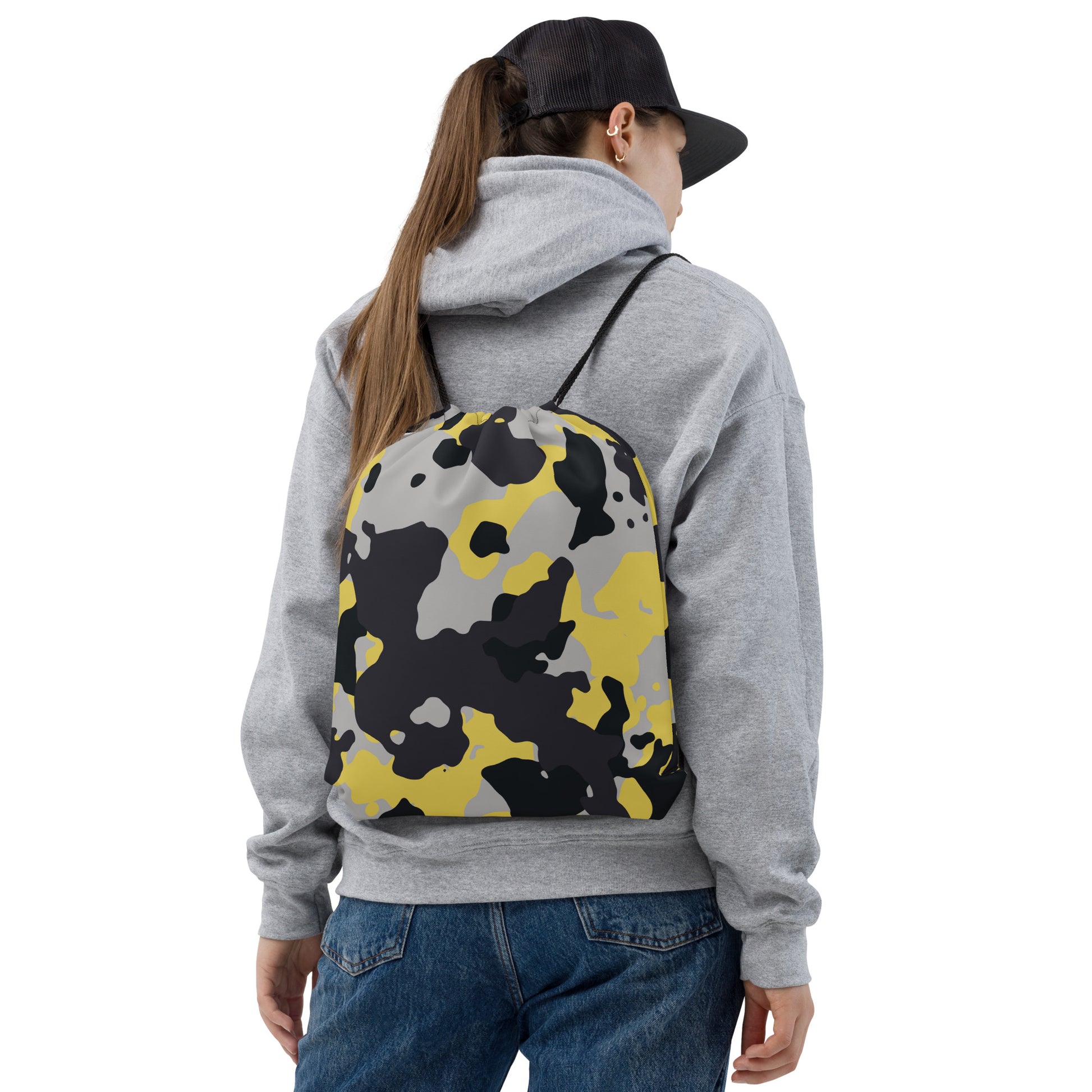 Drawstring Bag | Yellow, Black & Silver Camouflage