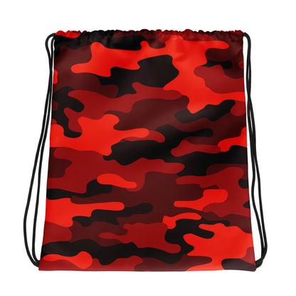 Drawstring Bag | Scarlet Red & Black Camouflage