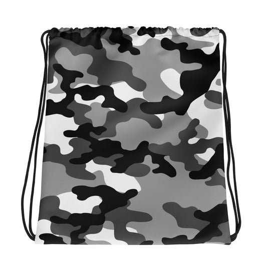 Drawstring Bag | Black, Gray & White Camouflage