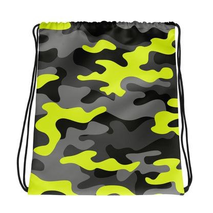 Drawstring Bag | Black, Gray & Yellow Camouflage