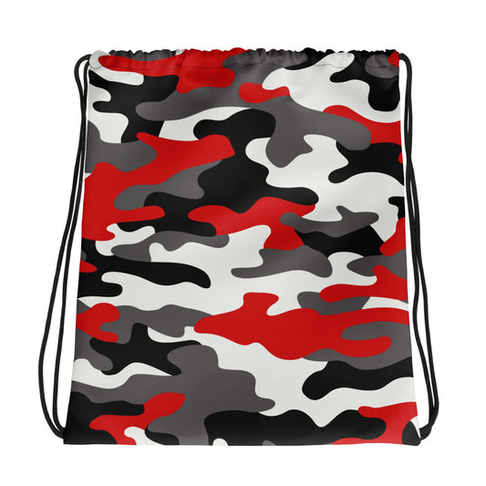 Drawstring Bag | Red, Black & White Camouflage