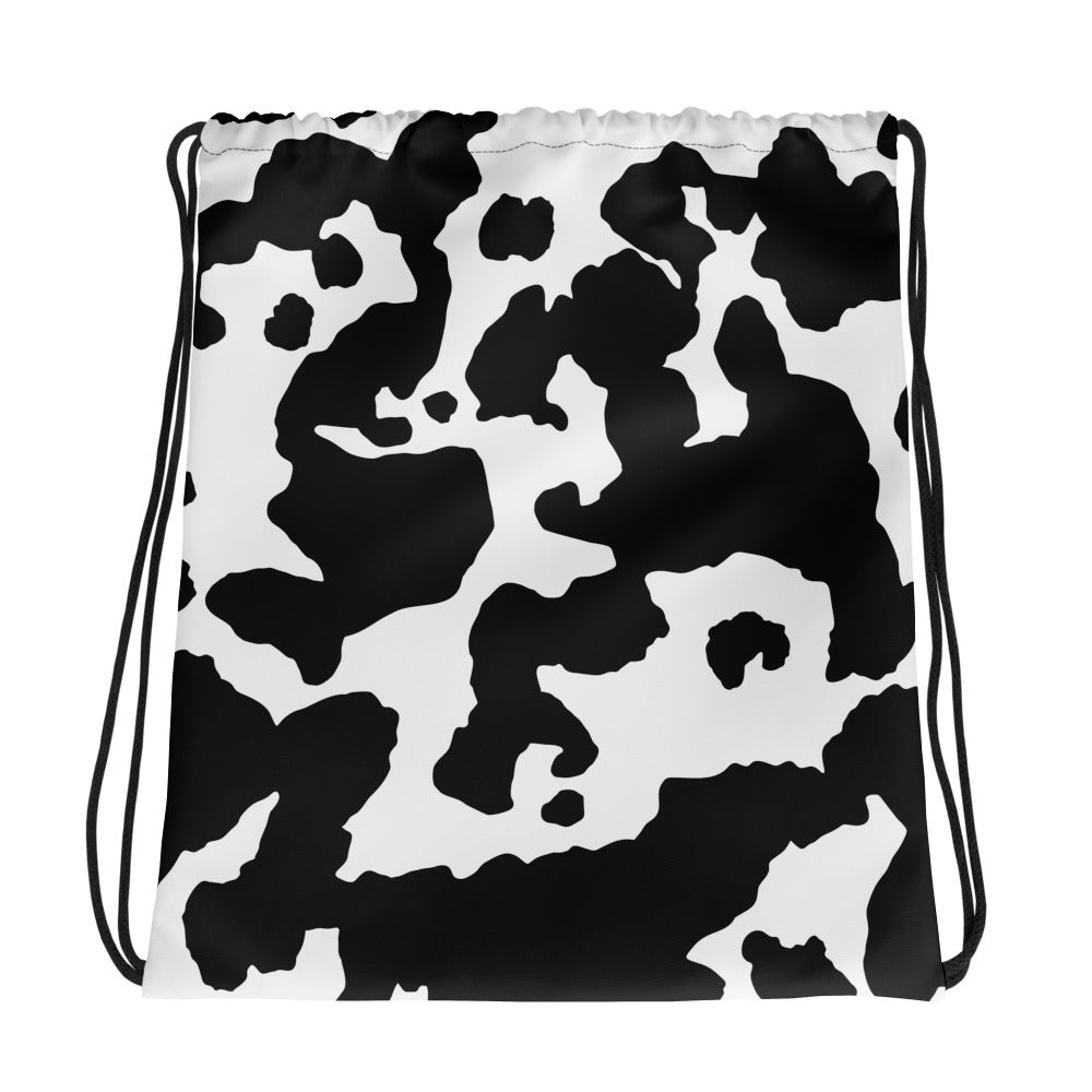 Drawstring Bag | Black & White Cow Camouflage