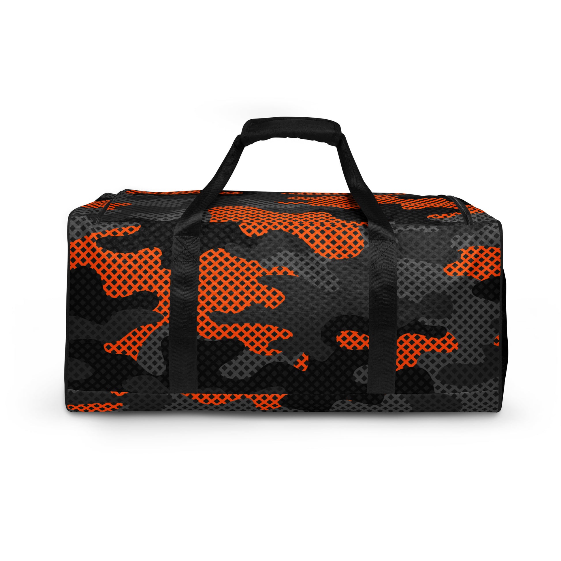 Camo Duffle Bag | Black & Orange Pixel Camouflage