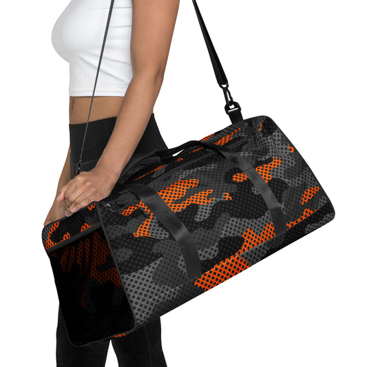 Camo Duffle Bag | Black & Orange Pixel Camouflage