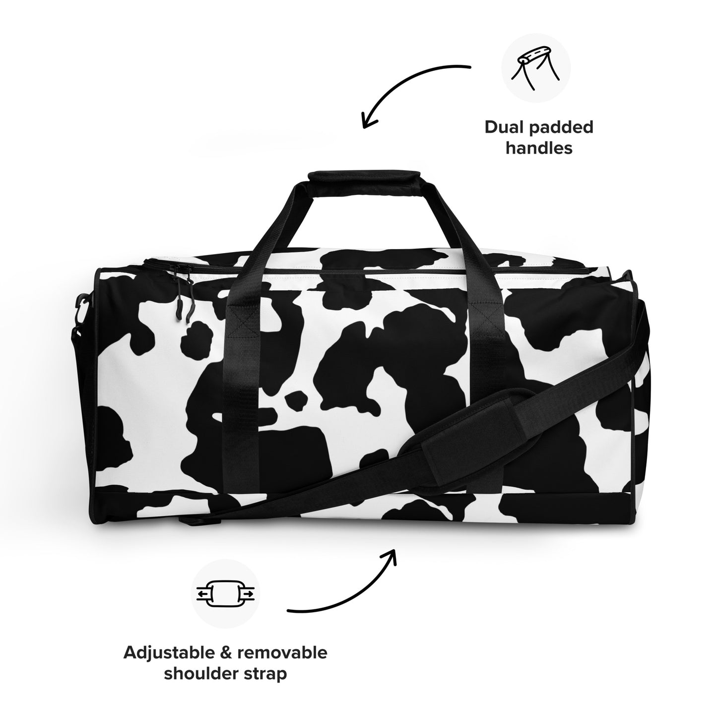 Camo Duffle Bag | Black & White Cow Camouflage