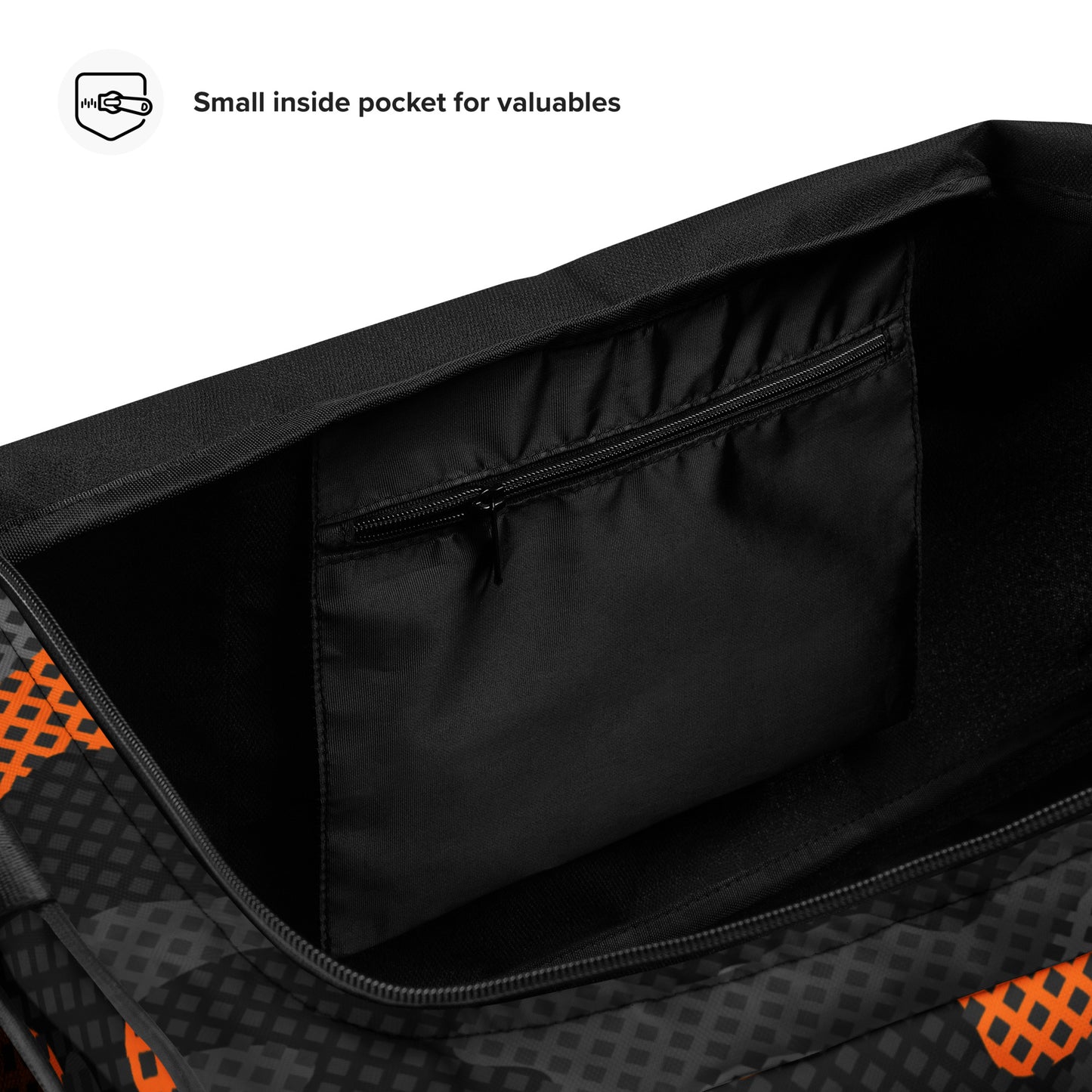 Camo Duffle Bag | Black & Orange Pixel Camouflage