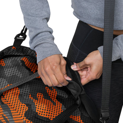 Camo Duffle Bag | Black & Orange Pixel Camouflage