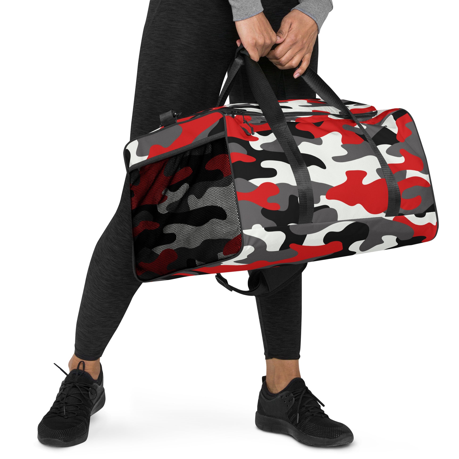 Camo Duffle Bag | Red, Black & White Camouflage